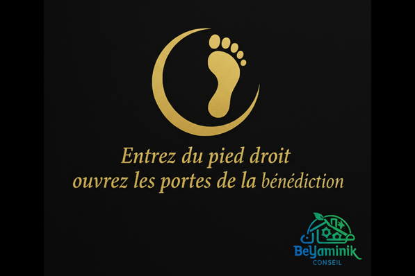 Paillasson Sunna – Entrez du pied droit, ouvrez les portes de la bénédiction – Antidérapant, ultra‑résistant, intérieur/extérieur, impression premium or