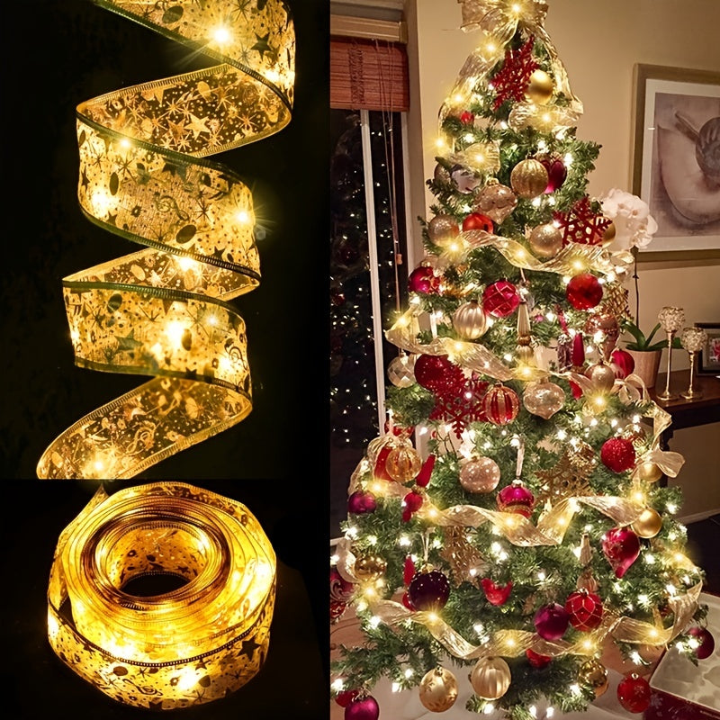 🎄 Guirlande Lumineuse Ruban pour Sapin de Noël – 20 LEDs, Fonctionne sur Piles, pour Décoration Intérieure et Extérieure