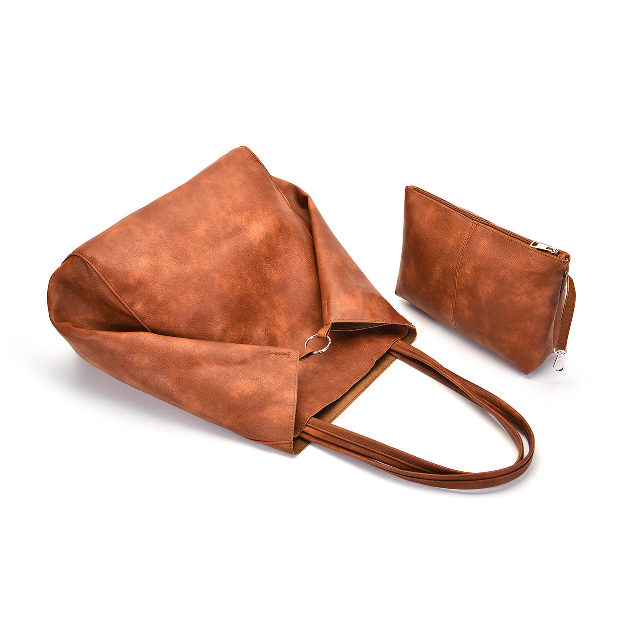 👜 Sac à Bandoulière Rétro – Couleur Unie, Grand Cabas avec Pochette Intérieure