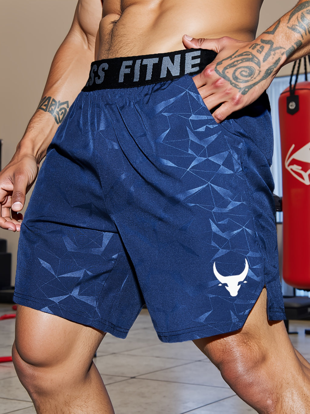 Shorts de Sport Homme "S's FINE" – Gris, Polyester Séchant Rapidement avec Motif MMA Sport