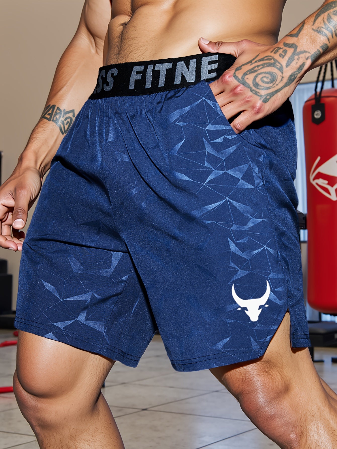 Shorts de Sport Homme "S's FINE" – Gris, Polyester Séchant Rapidement avec Motif MMA Sport