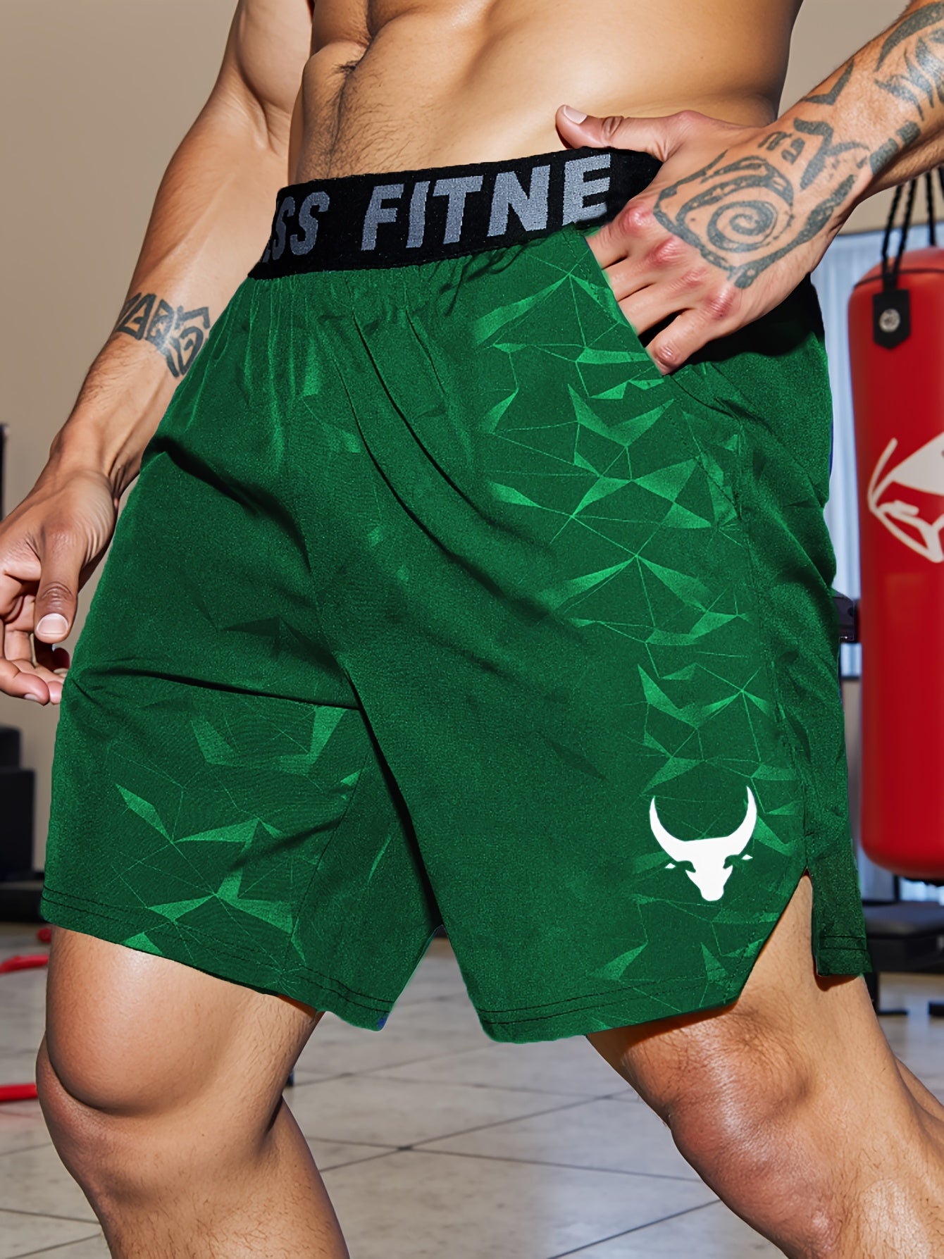 Shorts de Sport Homme "S's FINE" – Gris, Polyester Séchant Rapidement avec Motif MMA Sport