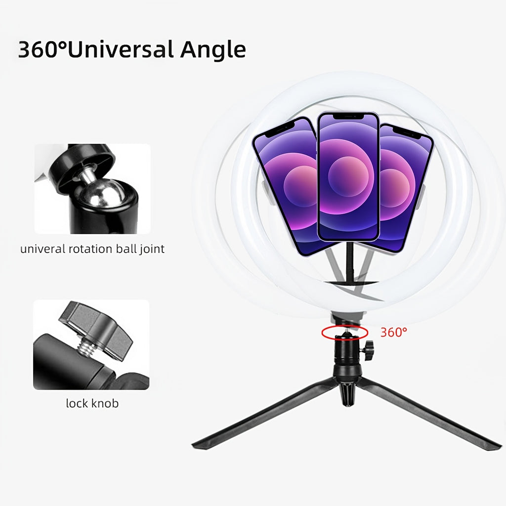 Ring Light Professionnelle 10 Pouces avec Rotation à 360° & Commande Multifonction – Parfaite pour Photos, Vidéo, Maquillage et Streaming
