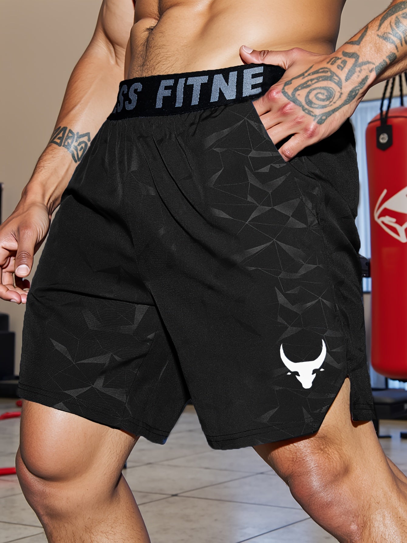 Shorts de Sport Homme "S's FINE" – Gris, Polyester Séchant Rapidement avec Motif MMA Sport