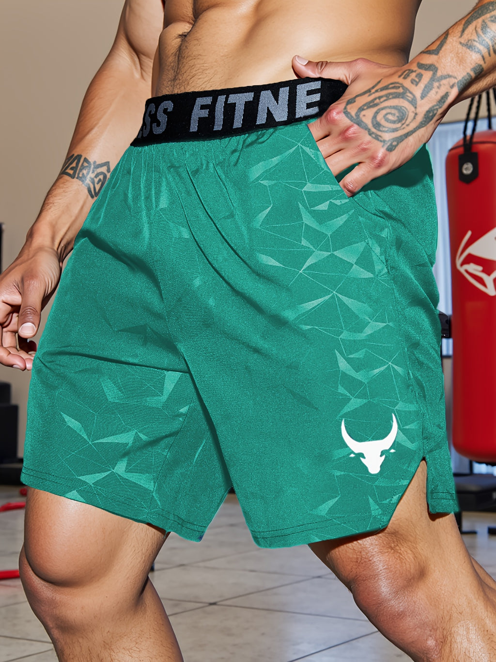Shorts de Sport Homme "S's FINE" – Gris, Polyester Séchant Rapidement avec Motif MMA Sport