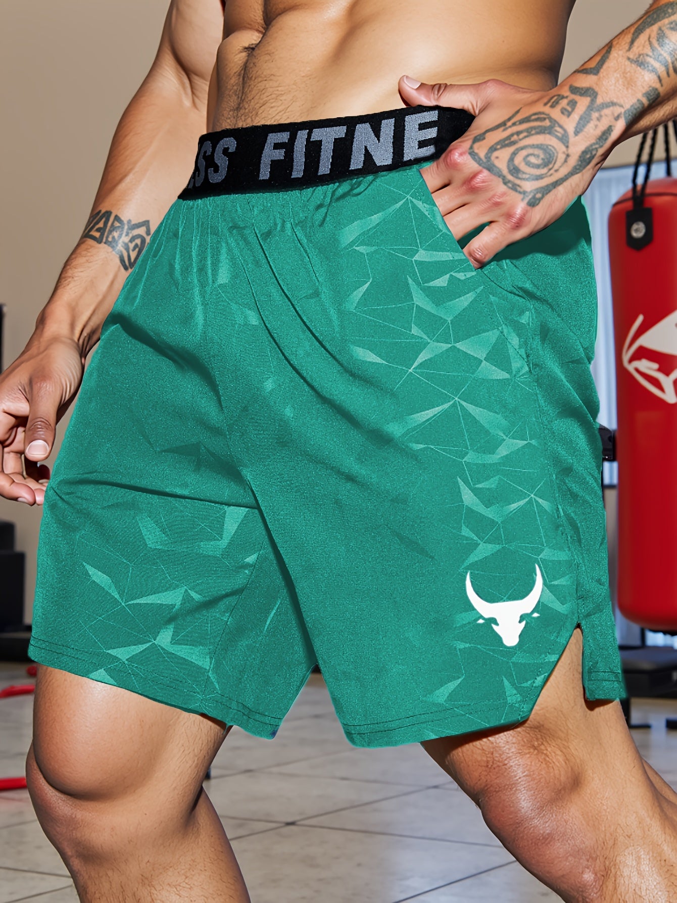 Shorts de Sport Homme "S's FINE" – Gris, Polyester Séchant Rapidement avec Motif MMA Sport
