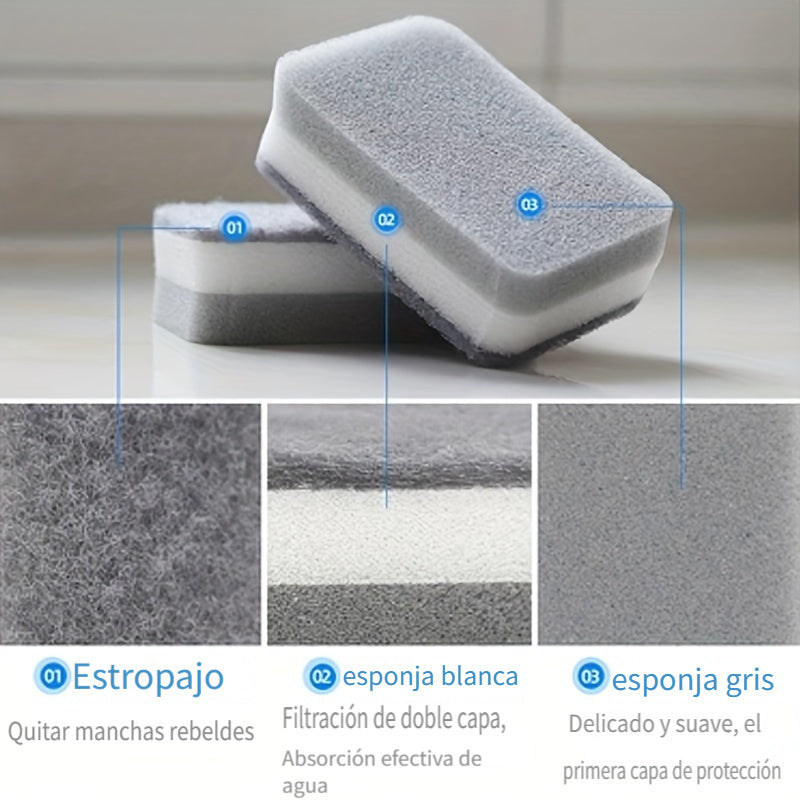 Kit d’éponges de nettoyage double face avec tampon à récurer pour la maison