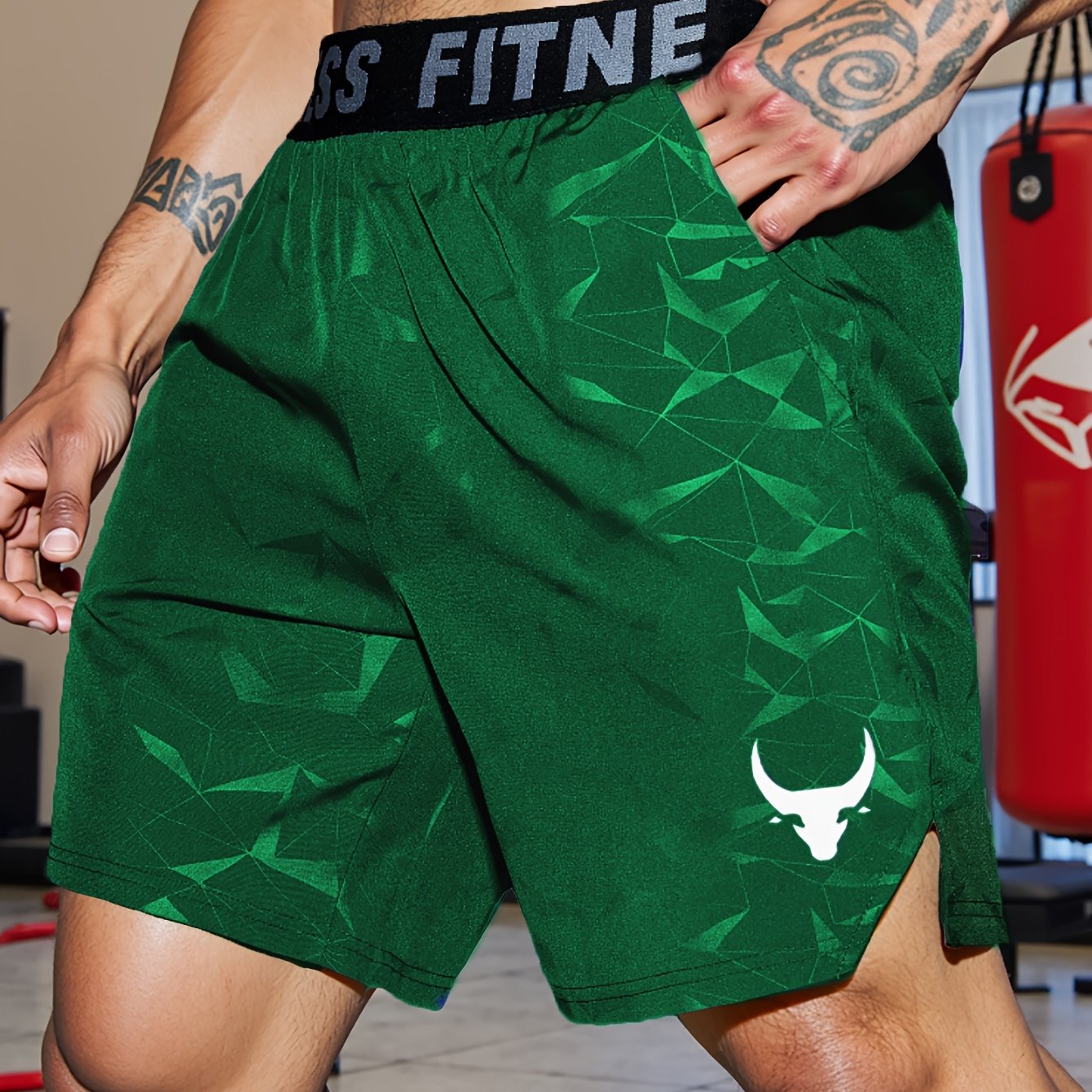 Shorts de Sport Homme "S's FINE" – Gris, Polyester Séchant Rapidement avec Motif MMA Sport