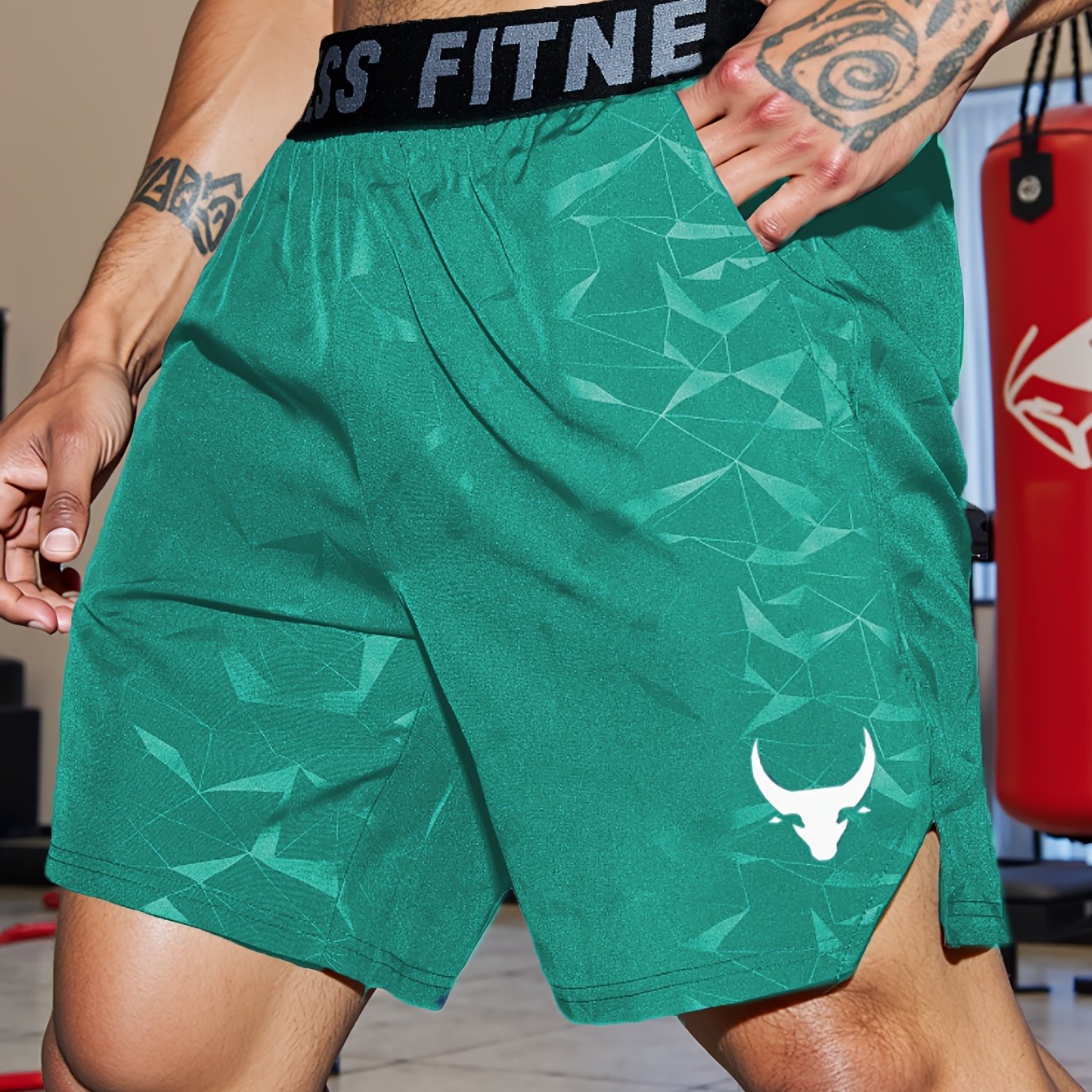 Shorts de Sport Homme "S's FINE" – Gris, Polyester Séchant Rapidement avec Motif MMA Sport