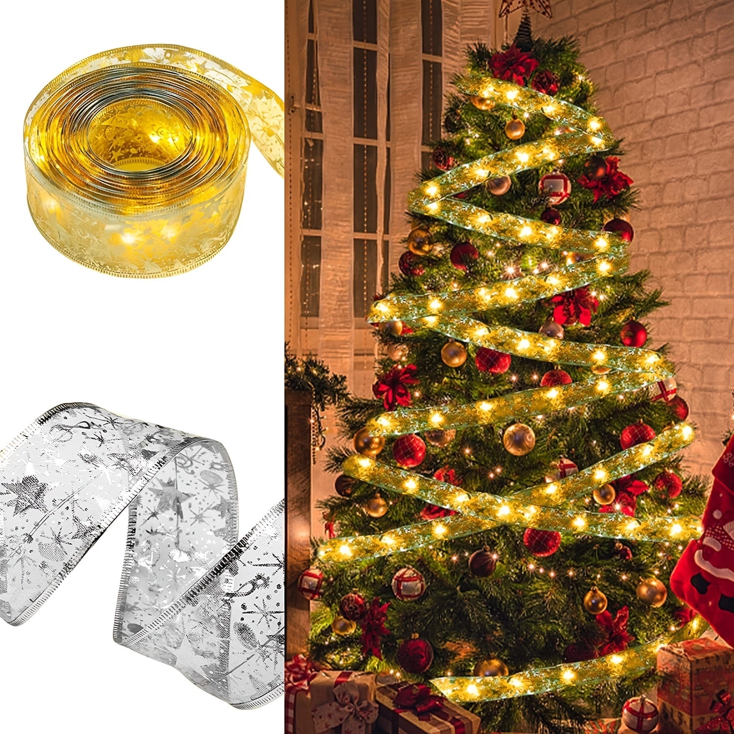 🎄 Guirlande Lumineuse Ruban pour Sapin de Noël – 20 LEDs, Fonctionne sur Piles, pour Décoration Intérieure et Extérieure