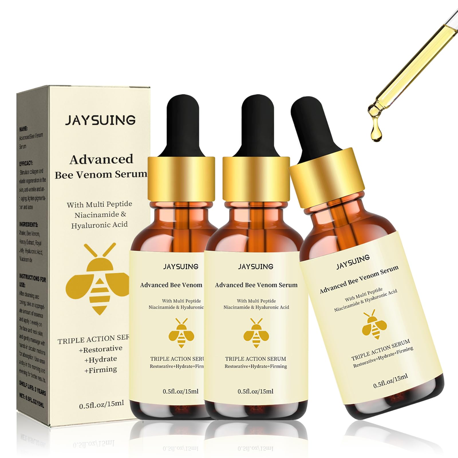 Sérum Avancé au Venin d’Abeille﻿ — Raffermit, Illumine et Hydrate la Peau – Réduit les Rides Fines – Répare le Teint Terne – Soin Visage Éclat et Fermeté