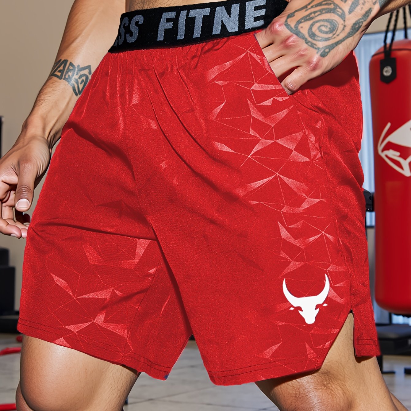 Shorts de Sport Homme "S's FINE" – Gris, Polyester Séchant Rapidement avec Motif MMA Sport