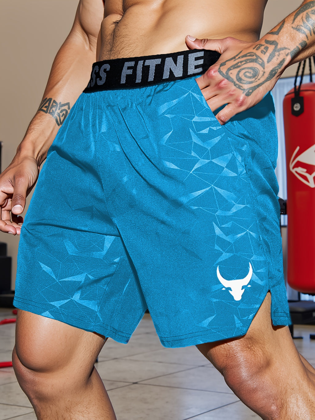 Shorts de Sport Homme "S's FINE" – Gris, Polyester Séchant Rapidement avec Motif MMA Sport