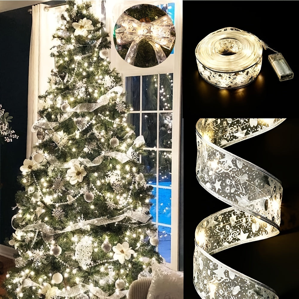 🎄 Guirlande Lumineuse Ruban pour Sapin de Noël – 20 LEDs, Fonctionne sur Piles, pour Décoration Intérieure et Extérieure