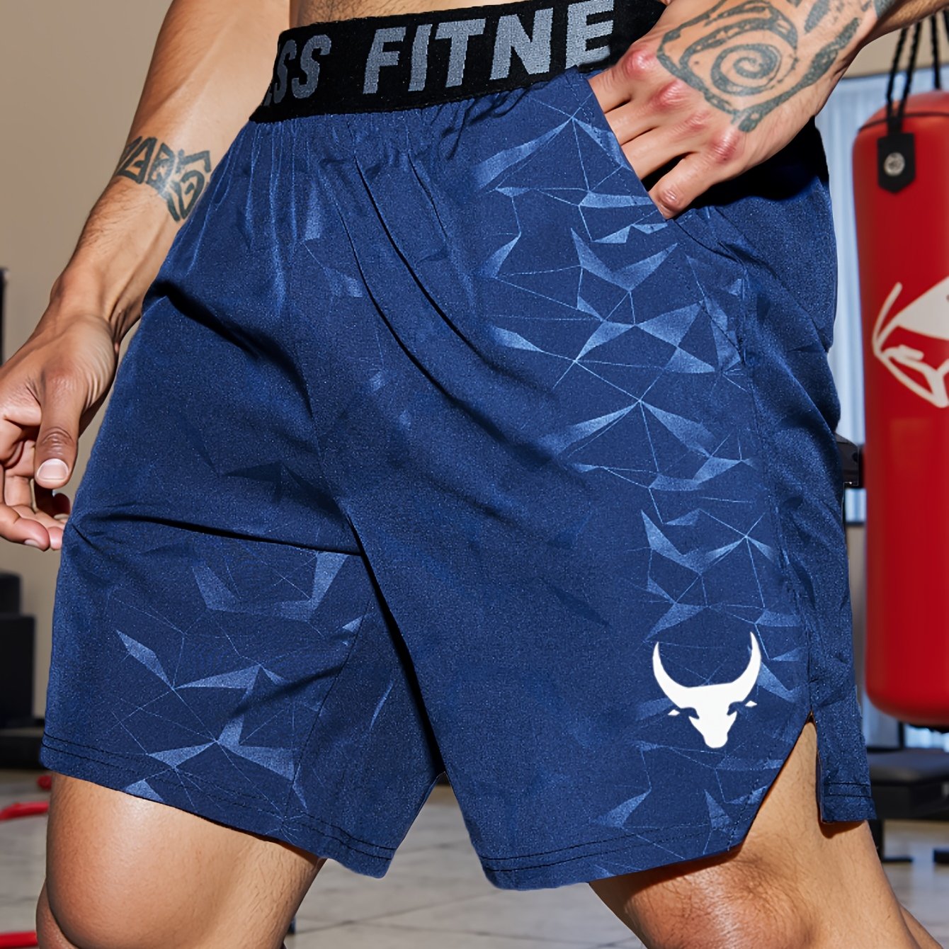 Shorts de Sport Homme "S's FINE" – Gris, Polyester Séchant Rapidement avec Motif MMA Sport