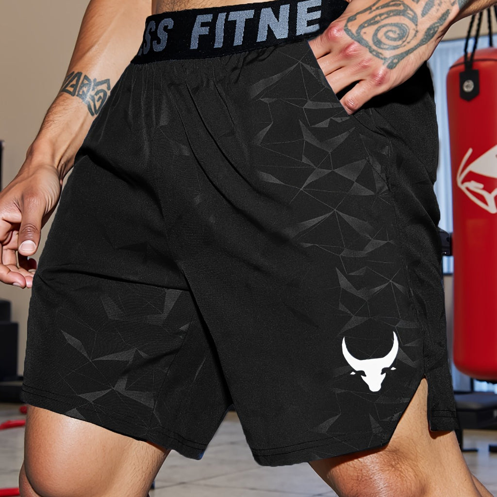 Shorts de Sport Homme "S's FINE" – Gris, Polyester Séchant Rapidement avec Motif MMA Sport