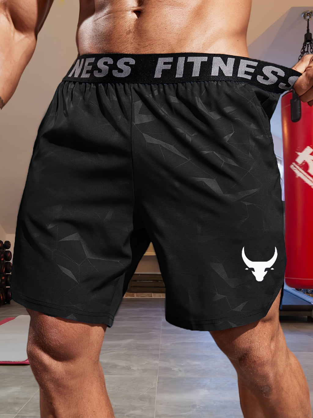 Shorts de Sport Homme "S's FINE" – Gris, Polyester Séchant Rapidement avec Motif MMA Sport