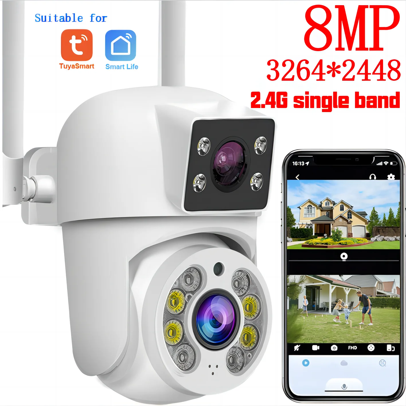 Caméra de Surveillance WiFi Tuya 8MP PTZ à Double Objectif – Vision Nocturne Couleur, Détection Manuelle, Double Écran, Caméra IP Extérieure Étanche, Contrôle à Distance Smart Life