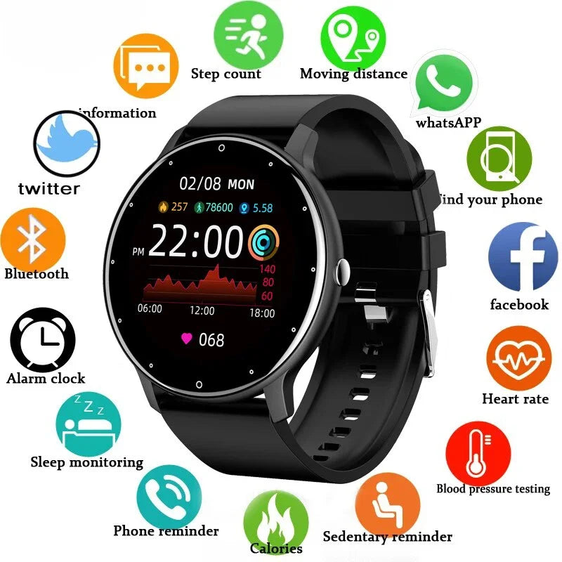 ⌚ Montre Connectée LIGE pour Femmes et Hommes – Écran Tactile Complet, Bluetooth 5.2, Appels, Étanche IP67, Tracker Fitness et Sport, Modèle ZL02 IOS samsung