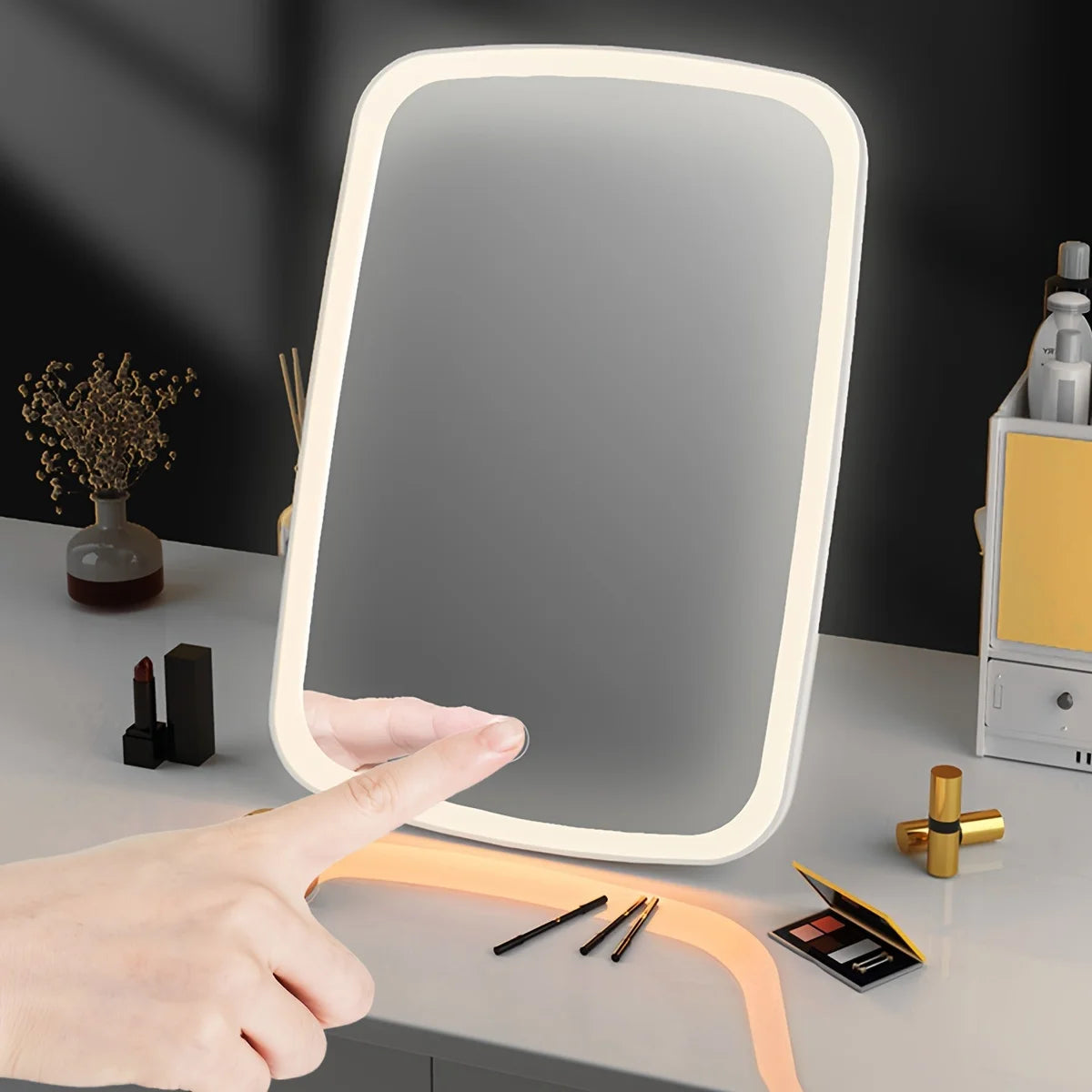 Miroir de maquillage à LED avec capteur tactile et éclairage 3 couleurs