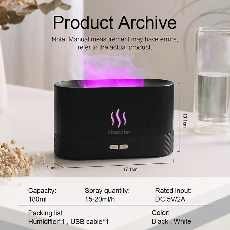 Diffuseur d'arômes KINSCOTER avec humidificateur d'air ultrasonique et effet de flamme LED