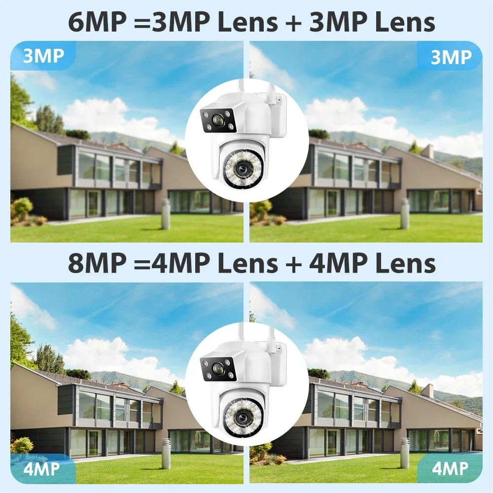 Caméra de Surveillance WiFi Tuya 8MP PTZ à Double Objectif – Vision Nocturne Couleur, Détection Manuelle, Double Écran, Caméra IP Extérieure Étanche, Contrôle à Distance Smart Life