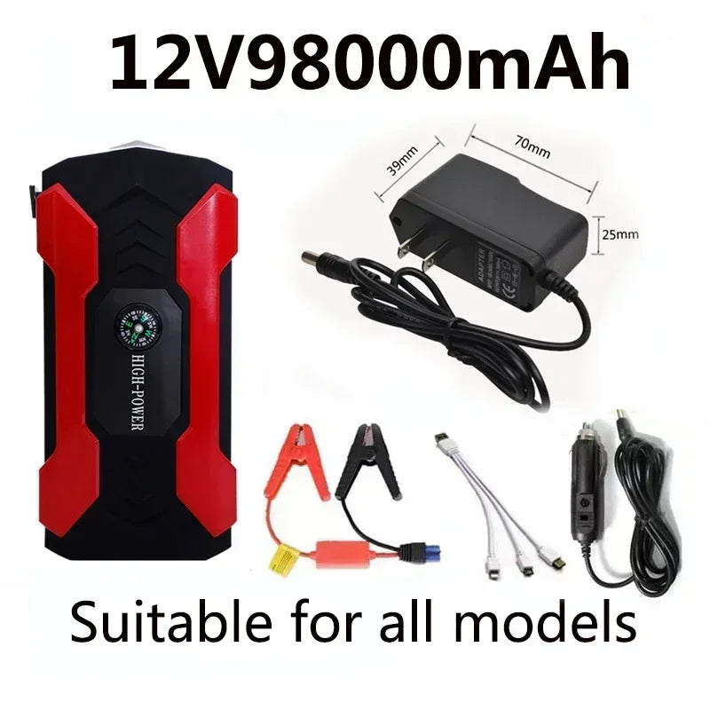 ⚡️ Démarreur de Voiture Portable – Batterie de Secours 98000 mAh, Booster de Démarrage d’Urgence avec Power Bank et Chargeur Auto
