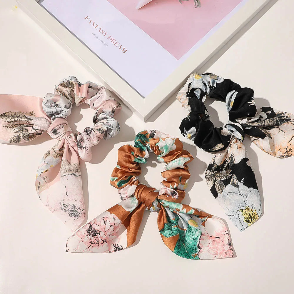 Leopard Bowknot Elastic Hair Band Women Solid Color Scrunchie Girls Hair Tie Ponytail Holder Headband Hair Rope Hair Accessories
