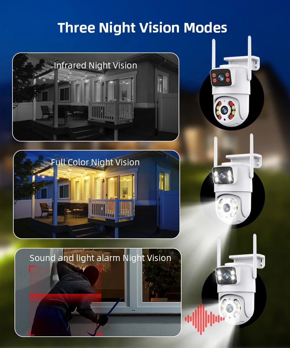 Caméra de Surveillance WiFi Tuya 8MP PTZ à Double Objectif – Vision Nocturne Couleur, Détection Manuelle, Double Écran, Caméra IP Extérieure Étanche, Contrôle à Distance Smart Life