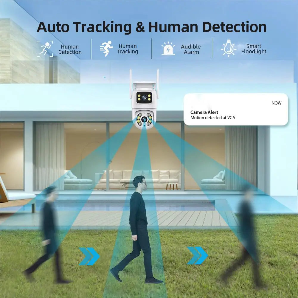 Caméra de Surveillance WiFi Tuya 8MP PTZ à Double Objectif – Vision Nocturne Couleur, Détection Manuelle, Double Écran, Caméra IP Extérieure Étanche, Contrôle à Distance Smart Life