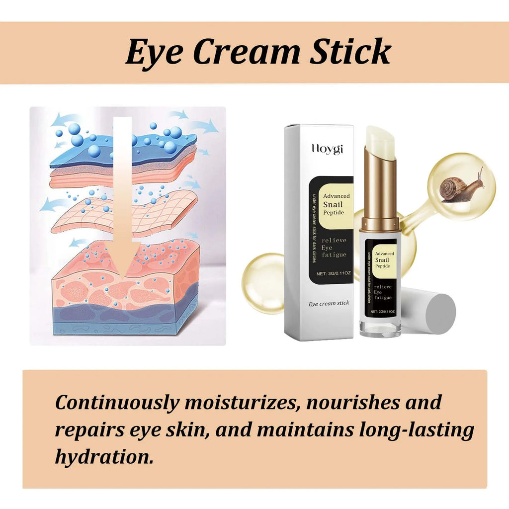 Stick Crème Contour des Yeux à la Bave d'Escargot – Collagène – Estompe les Rides et Ridules – Éclaircit les Cernes – Raffermit – Réduit les Poches et les Gonflements – Hydratant et Nourrissant