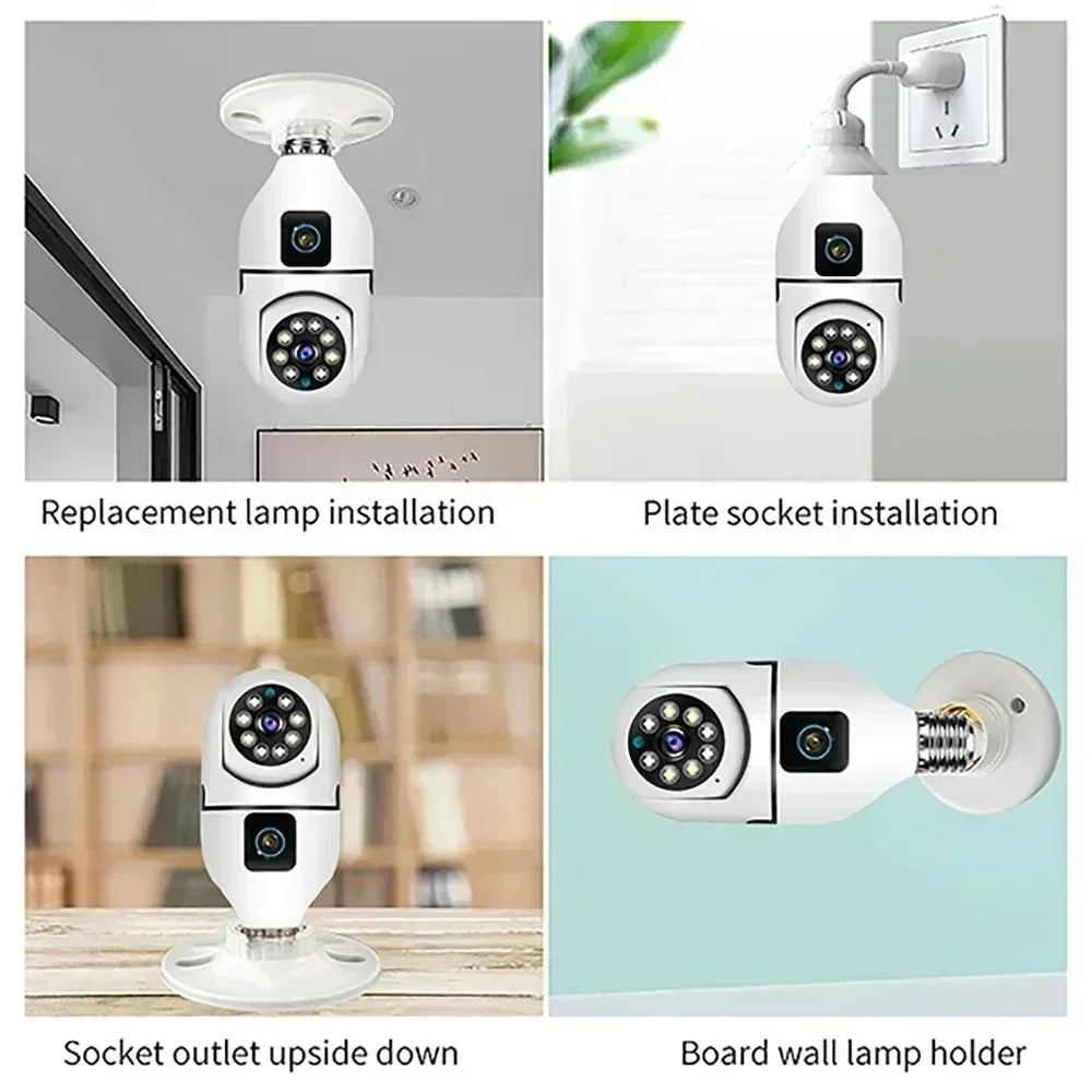 Caméra de Surveillance WiFi Ampoule E27 8MP – Vision Nocturne Couleur, Zoom 8X, Détection de Mouvement Humaine AI – Caméra Sécurité Intérieure 360°, Moniteur Bébé Intelligent