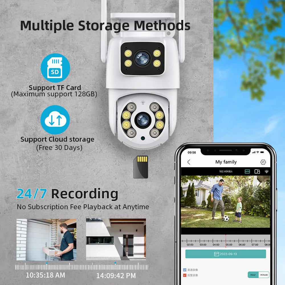 Caméra de Surveillance WiFi Tuya 8MP PTZ à Double Objectif – Vision Nocturne Couleur, Détection Manuelle, Double Écran, Caméra IP Extérieure Étanche, Contrôle à Distance Smart Life
