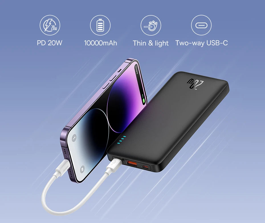 Baseus Airpow 20W Power Bank 10000mAh 20000mAh Charge rapide Powerbank pour iPhone 16/15/14/13/12 Xiaomi batterie externe