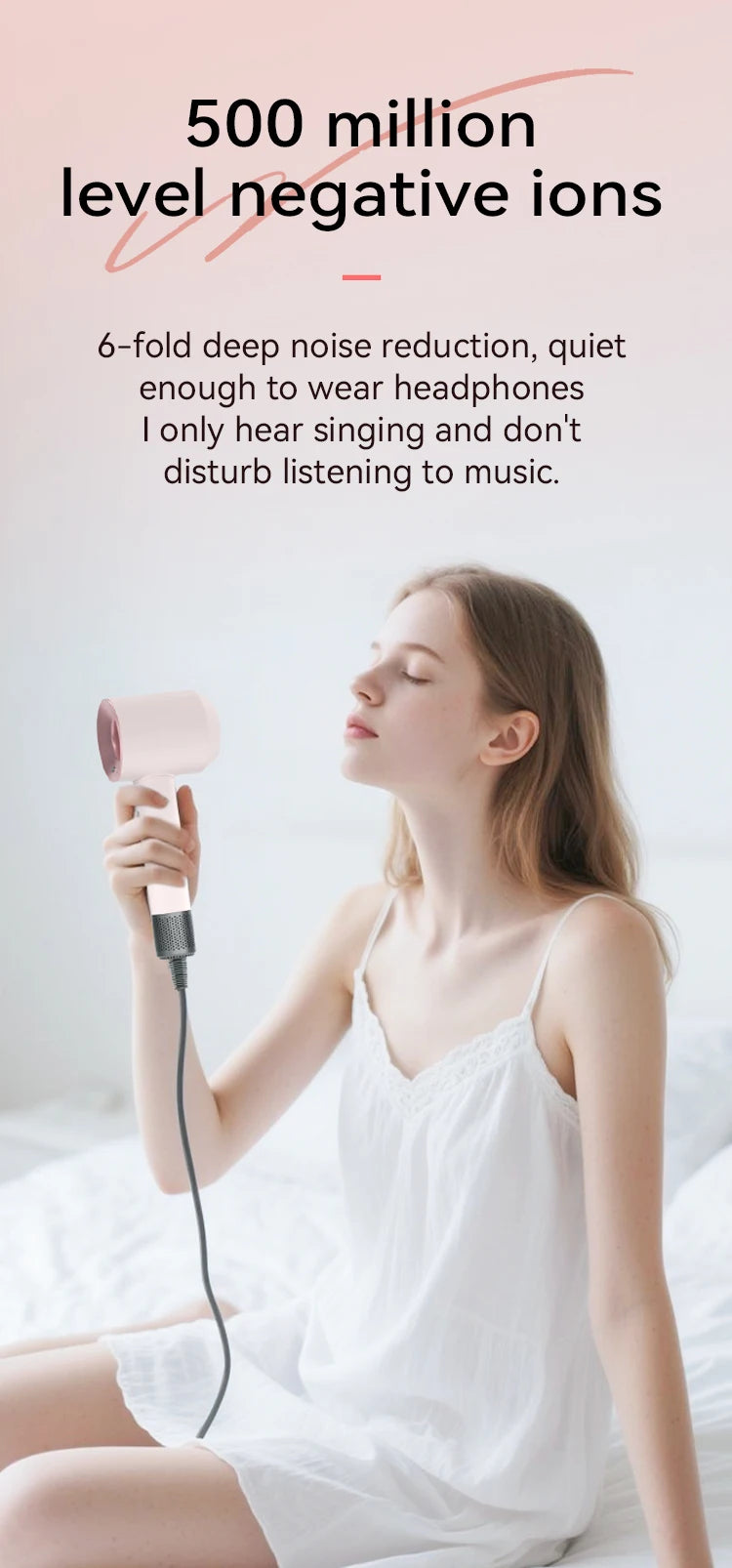 Sèche-cheveux professionnel sans feuilles, puissant et rapide, pour voyage et maison, ionique négatif, avec coffret cadeau