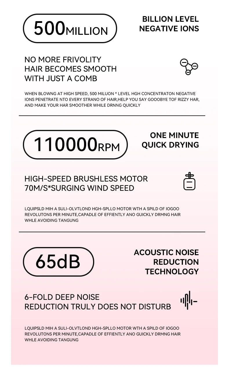 Sèche-cheveux professionnel sans feuilles, puissant et rapide, pour voyage et maison, ionique négatif, avec coffret cadeau