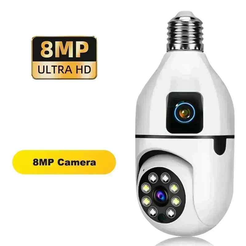 Caméra de Surveillance WiFi Ampoule E27 8MP – Vision Nocturne Couleur, Zoom 8X, Détection de Mouvement Humaine AI – Caméra Sécurité Intérieure 360°, Moniteur Bébé Intelligent