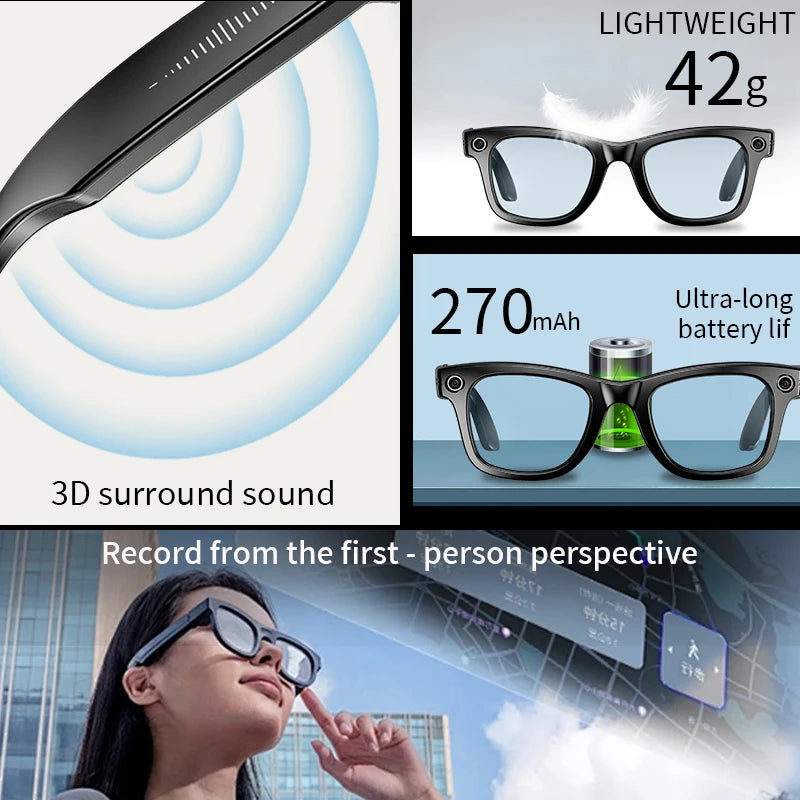 Lunettes Intelligentes LIGE – Verres à Adaptation Lumineuse, Traduction Interactive AI, Photographie & Vidéo, Lunettes Connectées 2025