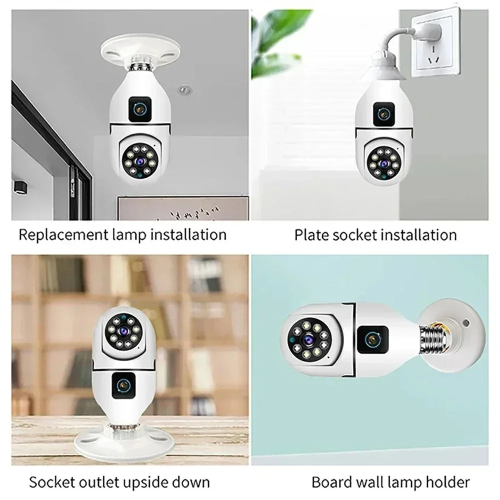 Caméra de Surveillance WiFi Ampoule E27 8MP – Vision Nocturne Couleur, Zoom 8X, Détection de Mouvement Humaine AI – Caméra Sécurité Intérieure 360°, Moniteur Bébé Intelligent