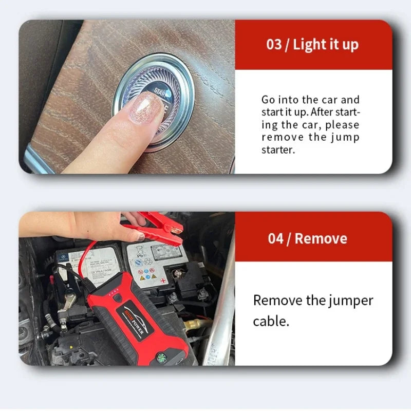 ⚡️ Démarreur de Voiture Portable 99800 mAh – Booster d’Urgence 12V 3000A pour Véhicules Essence & Diesel, Batterie de Secours Multifonction