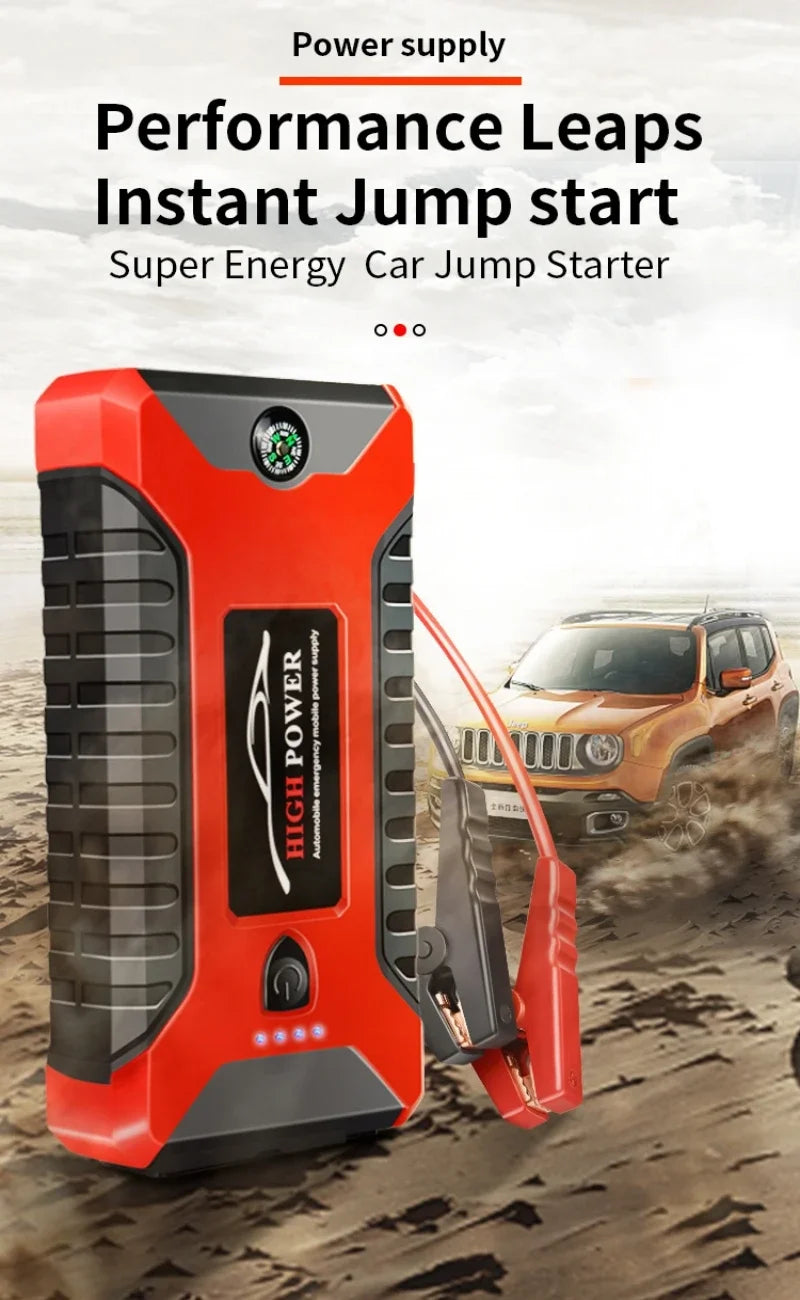 ⚡️ Démarreur de Voiture Portable 99800 mAh – Booster d’Urgence 12V 3000A pour Véhicules Essence & Diesel, Batterie de Secours Multifonction