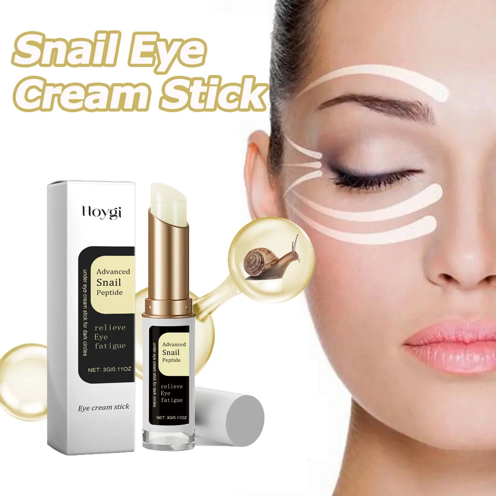 Stick Crème Contour des Yeux à la Bave d'Escargot – Collagène – Estompe les Rides et Ridules – Éclaircit les Cernes – Raffermit – Réduit les Poches et les Gonflements – Hydratant et Nourrissant