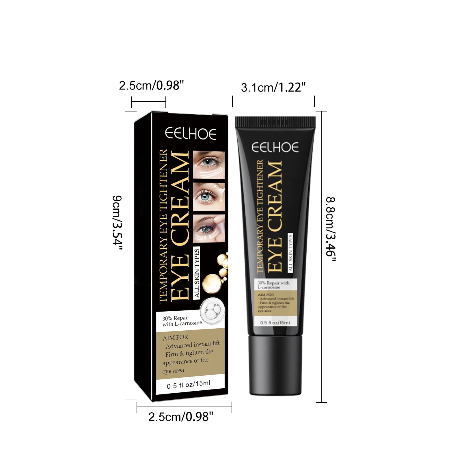 Crème Contour des Yeux EELHOE – Réduction des Cernes et des Poches, Raffermissante et Hydratante – Formule Nourrissante et Anti-Âge – 15ml