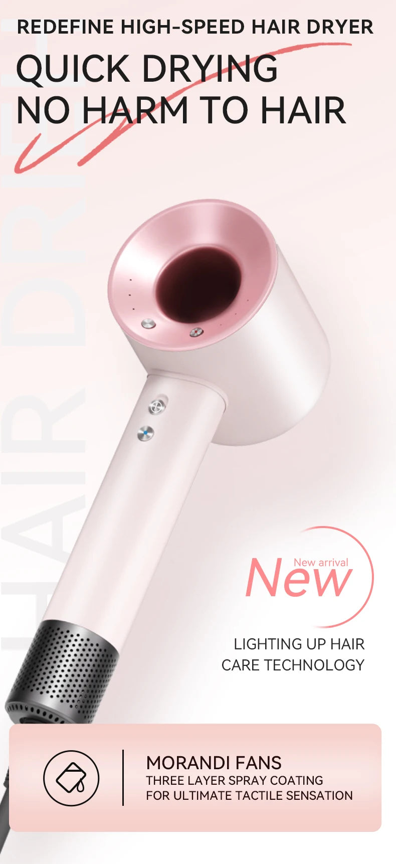 Sèche-cheveux professionnel sans feuilles, puissant et rapide, pour voyage et maison, ionique négatif, avec coffret cadeau