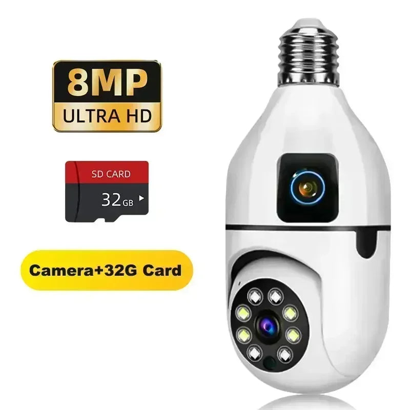 Caméra de Surveillance WiFi Ampoule E27 8MP – Vision Nocturne Couleur, Zoom 8X, Détection de Mouvement Humaine AI – Caméra Sécurité Intérieure 360°, Moniteur Bébé Intelligent