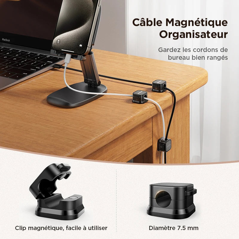 oyroom Clips de câbles magnétiques Câble lisse Support de cordon réglable sous le bureau Gestion des câbles Garde-fils Organisateur de câbles Support