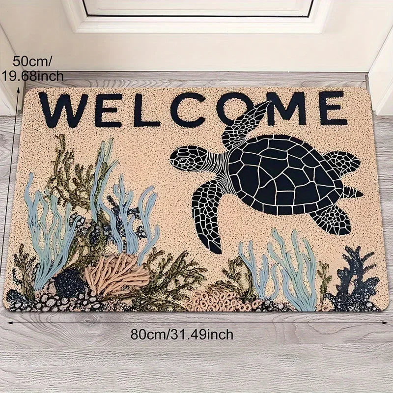T1 x Tapis d'entrée Welcome Home Sea Turtle Ocean Adventure - Tapis de sol antidérapant pour cuisine, salle de bain et utilisation intérieure/extérieure