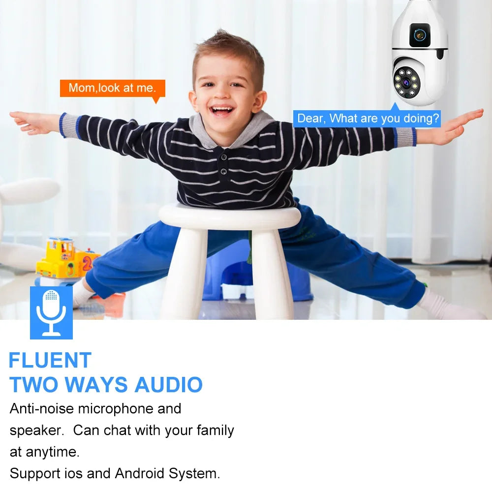 Caméra de Surveillance WiFi Ampoule E27 8MP – Vision Nocturne Couleur, Zoom 8X, Détection de Mouvement Humaine AI – Caméra Sécurité Intérieure 360°, Moniteur Bébé Intelligent