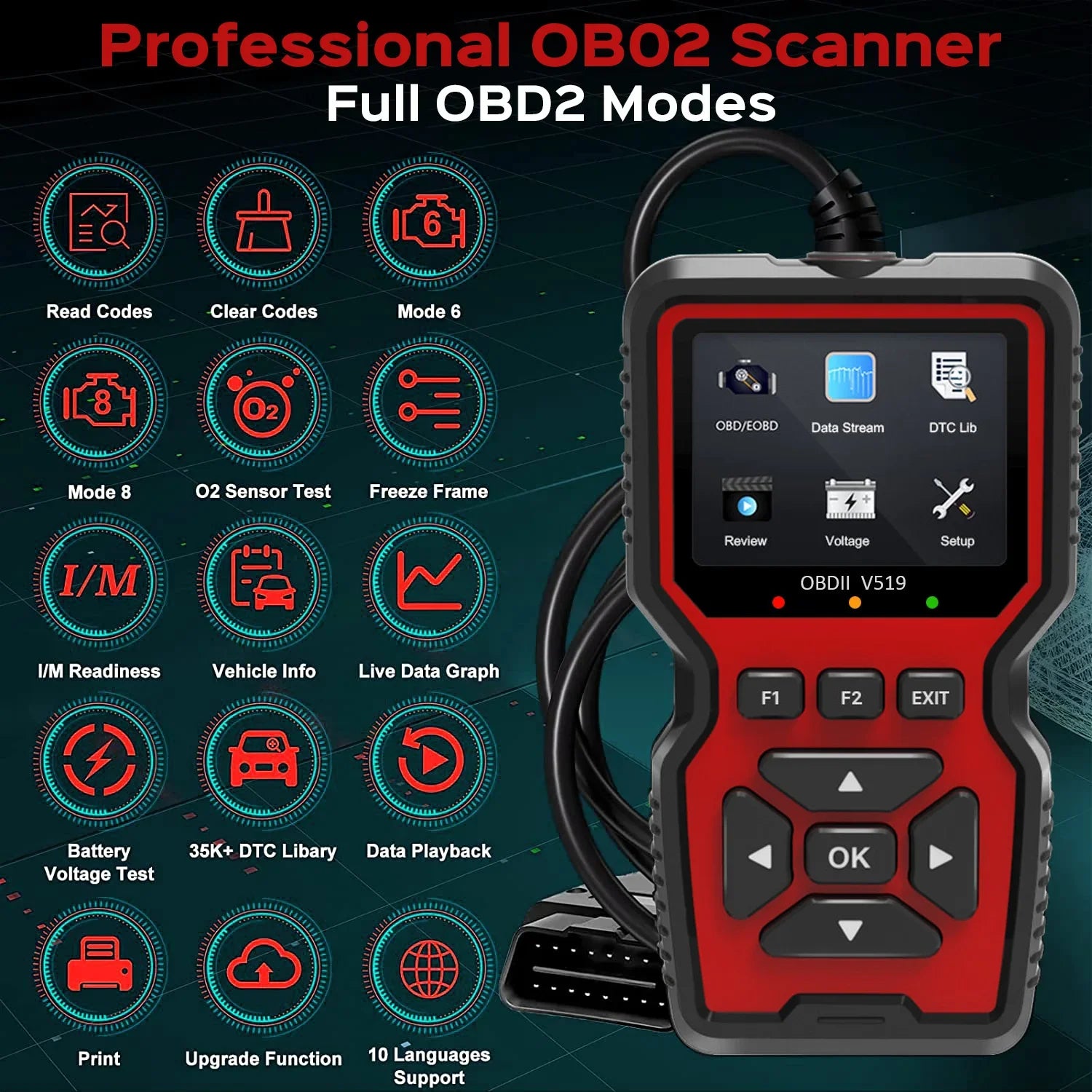 canner OBD2 avec données en direct – Outil de diagnostic professionnel OBDII pour mécaniciens, lecteur de codes d’erreur moteur et vérification du véhicule