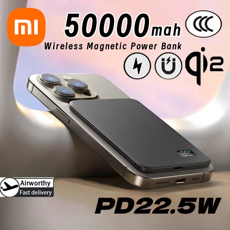 Xiaomi Batterie externe fine 50 000 mAh, certifiée CCC, ultra-mince, pour batterie portable magnétique sans fil PD20 W, charge rapide, affichage
